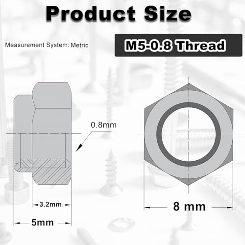 M5x0.8mm Locknuts Nylon Inserted Lock Nuts M5 Nut for CNC Machine RC Cars - size: M5 (100PCS)