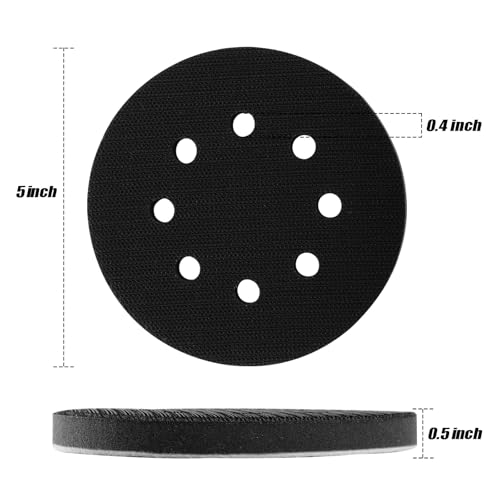 POLIWELL 5 Inch 8 Holes Interface Pad, 5” Orbital Sander Foam Pad for 5 in Orbital Sander, Hook and Loop Soft Sponge Cushion Buffing Pads Sanding Pads Backing Pads, Pack of 2