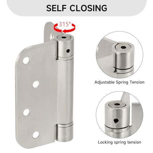 4 Inch Self Closing Door Hinges, 2 Pack, 304 Stainless Steel Spring Hinges - style: S hole - 5/8'' Corners