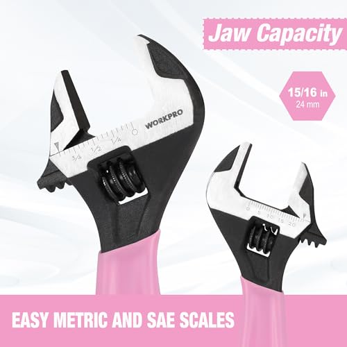 WORKPRO 6-Inch Pink Adjustable Wrench, Wide Jaw Cr-V steel Wrench - color: Pink, size: 6-Inch