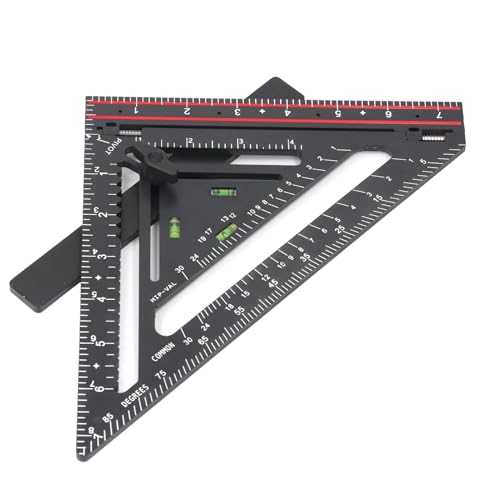 Advanced Carpenter Square, Folding Square Rafter Square with Level, Jig Block, Combination Square Triangle Ruler Woodworking Layout Tool for Architects, Designers, Students