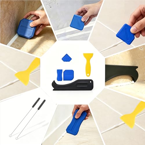 3 in 1 Caulking Tool – Silicone Caulk Remover with Scraper & Grout Removal, Sealant Finishing & Smoothing, Adhesive Residue Scraper, Caulk Finishing Kit for Home, Bathroom, Kitchen, Window, Sink - size: 3 in 1 Caulk Remover Kit