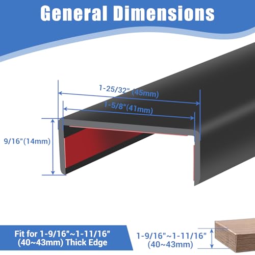 Rubber Edge Trim, Self-Adhesive U Shaped Edge Protector for Plywood, Cabinet, 1-5/8" Wood Edge Banding, Flexible Furniture Repair, EPDM Material, Fit 1-5/8"(41mm), Length 20Ft, Black - size: Fit 1-5/8"- L20'