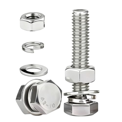 (5sets) 3/8-16x3-1/2 Hex Head Assorted Bolts, Nuts, Flat & Lock Washers, 304 Stainless Steel Hex Screws Nuts and Bolts Assortment Kit,Fully Threaded - size: 3/8-16x3-1/2"