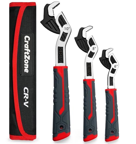 Self Adjusting Pipe Wrench, 6”8”10” Self Locking Wrench Set with Forged Double Threaded Jaws for Pipes Nuts Bolts and Plumbing Repair