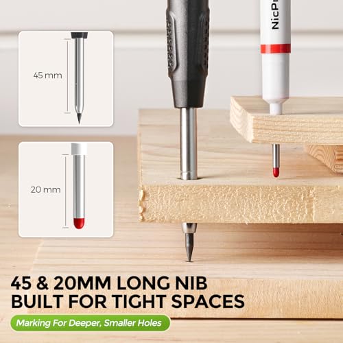 Nicpro Carpenter Pencil with Sharpener, CP3000 Construction Pencils with 6 Refills in a Lead Dispenser, Deep Hole Long Nib Marker Pens for Construction, Heavy Duty Carpenter Tools for Woodworking - style: Carpenter Pencil and Marker Pen