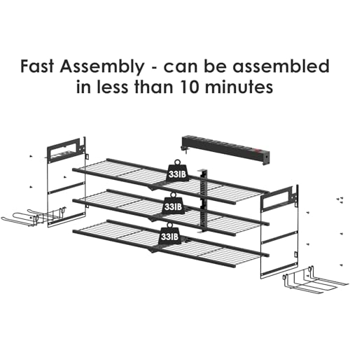 CCCEI Large Garage Tools Storage with Charging Station. Power Tool Battery Organizer Utility Shelf with Power Strip. 4 Drills Holder Wall Mount Rack, Black 3 Layer. - size: Large, style: 3 Layer