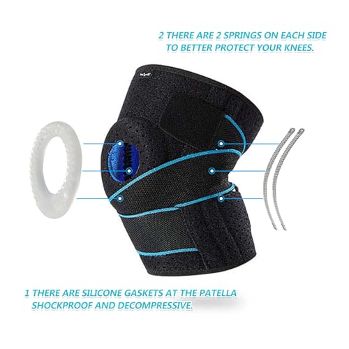DOUFURT Knee Brace for Men & Women, Side Stabilizers & Patella Gel Pads - color: Blue & Black, size: Medium(Pack of 1)