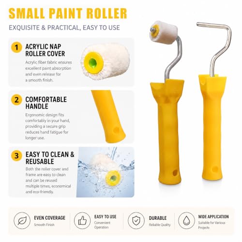10 Pcs Small Paint Rollers 1 inch with 2pcs Robust Handle, Touch-Ups,White