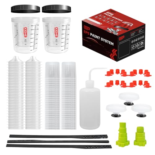 Disposable Paint Cups for Spray Gun,Mixing Cups 12 Ounce (350ml) Kit with 50 Liners and Lids with Strainer System for HVLP&LVLP,2 Hard Cups with Retainer Ring,20 Plugs,3 Caps,2 Adapters,1 Wash Bottle - size: 12 oz (Small)-50Pack
