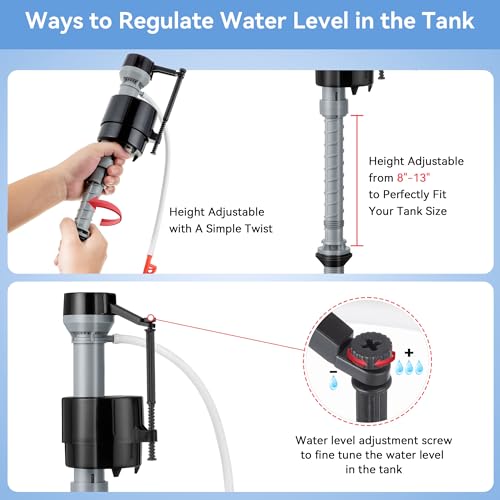 Saillong 3 Set Universal Toilet Tank Replacement Kit, Include Fill Valve, 2 Inch Low Flow Rubber Flapper, Front Mount Toilet Flush Brass Handle, Adjustable, Quiet, Easy Install Repair Kit