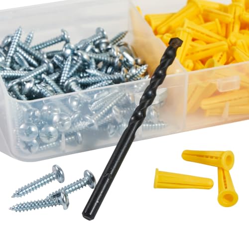 Klein Tools 53729 Conical Anchor Kit, 100 Anchors, 100 #2 Phillips, 1/4 Inch Masonry Drill Bit, Drywall and Masonry - size: 100 Count (Pack of 1)