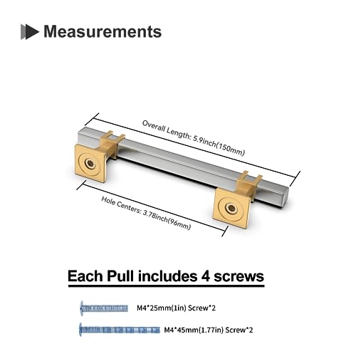 10 Pack 3-3/4 Inch Cabinet Pulls Brushed Nickel and Gold Cabinet Handles, Silver and Gold Dresser Drawer Pulls Brushed Nickel Kitchen Hardware - color: Brushed Nickel & Matte Gold, size: 3-3/4 inch (96mm) Hole Center Pull