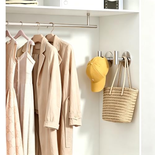 Heavy Duty Self-Adhesive Coat Hooks, Stainless Steel Towel Hooks for Bags, Towels, Robes, Hats, Aprons – No Drill Bathroom, Kitchen, Hotel Wall Hooks (2 Pack, Silver) - color: Silvery, size: Adhesive "T" Shape- 2 Pack