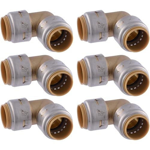 SharkBite Max 3/4 x 3/4 in PTC 90-Degree Elbow, Pack of 6, Push-to-Connect Brass Plumbing Fitting, UR256 - size: 3/4 in., 6 Pack