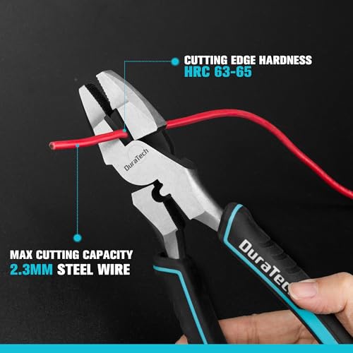 DURATECH 9.5 INCH High Leverage Linemans Pliers, Heavy Duty Side Cutters, Linesman Pliers for Wire Cutting, Crimping (Pack of 2) - size: 9.5 inch (Pack of 2)