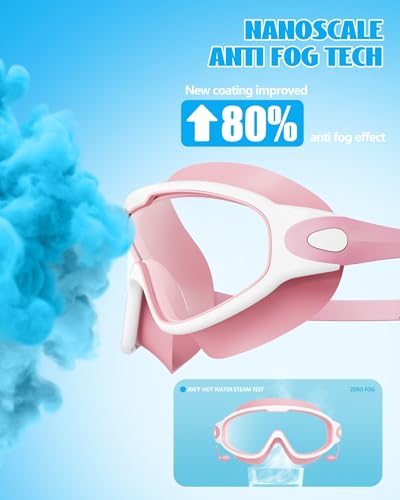 Aegend New Kids 2 Pack Wide View Swim Goggles, Anti-Fog/UV No Leak Goggles with Ear Plugs Kids 3-14 - color: Light Green & Pink