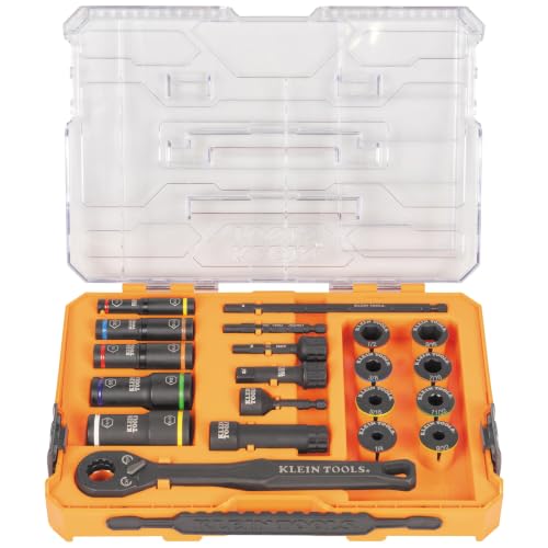 Klein Tools 65240 KNECT Impact Deep-Well Flip Socket and Low-Profile Pass Through Socket Set, SAE, 20-Piece, MODbox Case, 1/4-Inch and 3/8-Inch Drive - style: 20-Piece