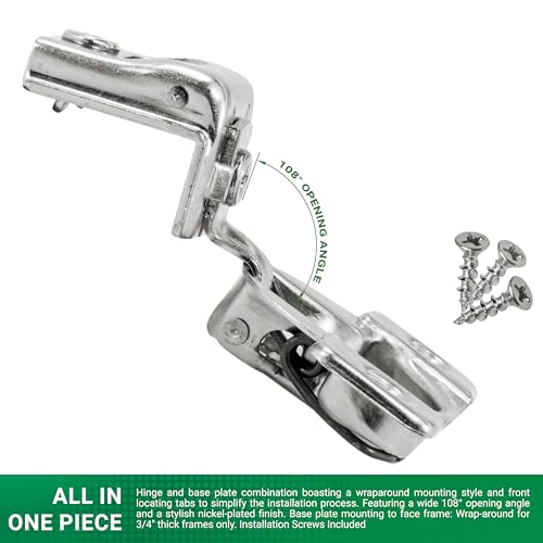 10 Pack Rok Hardware Grass TEC 864 108 Degree 1-1/4" Overlay Self Close Screw On Compact Cabinet Hinge 04493-15 3-Way Adjustment 45mm Screw Hole Pattern, G04493-15