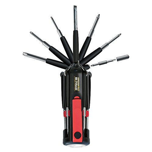 Apollo Tools Original Mr. 7-Hands, Multi Screwdriver Hand Tool, All In One Patented Screwdriver, 8 Screwdrivers in 1 Tool with Worklight and Flashlight - Red - DT1719