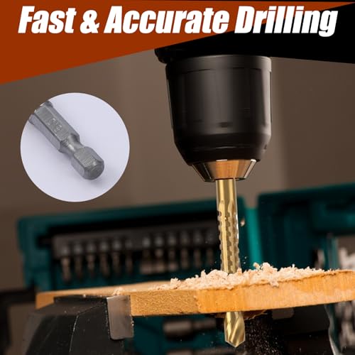 6 Pack Titanium Coated HSS Twist Drill Bit 3-8mm Serrated Side Cutting Drill Bit Hex Shank Serrated Cutting Bits Woodworking Tools for Wood Metal Plastic Hole