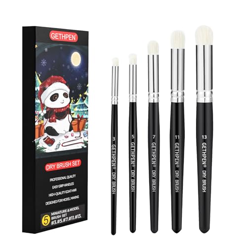 GETHPEN Drybrush Paint Brush Set, 5 Sizes Hobby Detail Paint Brushes | Drybrush Set, Detail Paint Brush Set, 5PC Acrylic Paint Brushes for Tabletop, Citadel, Scale Model, Watercolor Oil Painting - size: 5 Sizes