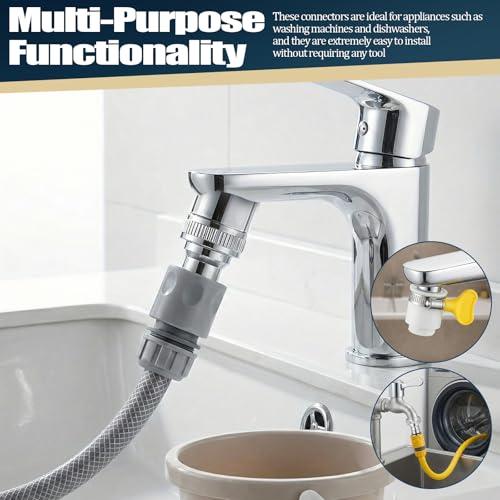 6 Pcs Faucet Tap Quick Connector Kit, 4 pcs Washing Machine Quick Connectors & 2 Universal Faucet Adapters for Portable Washer Thread Sink Adapter for Garden Hose, Dishwasher, Car Wash