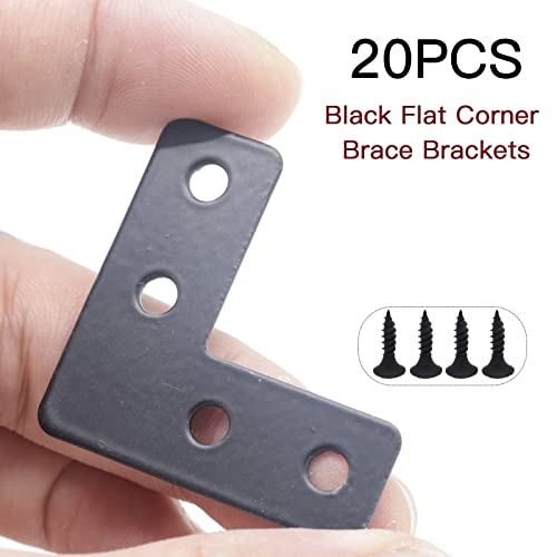 20-Pack Steel Flat Mending Plate Corner Brace 1.6x1.6inch for Wood - size: Black 40x40 mm