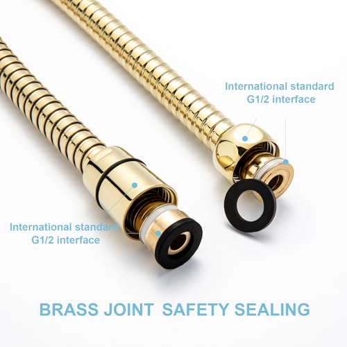 OFFO Shower Hose, 80 in Kink Free Stainless Steel Shower Hose Attachment Electroplating Handheld Shower Head Hose Flex Hoses Extension with Brass Insert & Nut for Pet Bathing Cleaning, Gold - color: Gold, size: 80 in