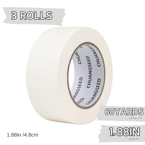 CHUANGSEED 3-Pack White Masking Tape General Purpose Beige Painters Tape 1.88 inch x 60 Yards for Basic Painting, Home, Office, School Stationery, Arts, Crafts and Decoration - color: White
