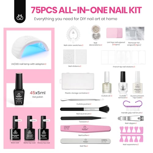 Beetles Gel Nail Kit with U V Light - 75PCS 45 Colors Gel Nail Polish Set - color: Chic Outfits - 45 Colors (75 Pcs)