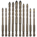 10 Pcs Four-Flute Sawtooth Eccentric Drill Bit Set, High-Performance Alloy Steel Drill Bits with Hex Shank for Stone, Glass, Concrete, Wood, Brick & Metal Drilling (6/8/10/12mm)