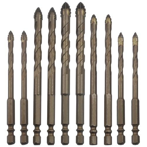 10 Pcs Four-Flute Sawtooth Eccentric Drill Bit Set, High-Performance Alloy Steel Drill Bits with Hex Shank for Stone, Glass, Concrete, Wood, Brick & Metal Drilling (6/8/10/12mm)