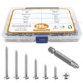 200PCS #6 Wood Screws Assortment Kit, 304 Stainless Steel Screws, Drive Sheet Metal Self Tapping Screws with Screwdriver Bit, 6 Sizes (2”,1-1/2”,1-1/4”,1”,3/4”,1/2”) - style: Silver #6 Pan Head Set 200PCS