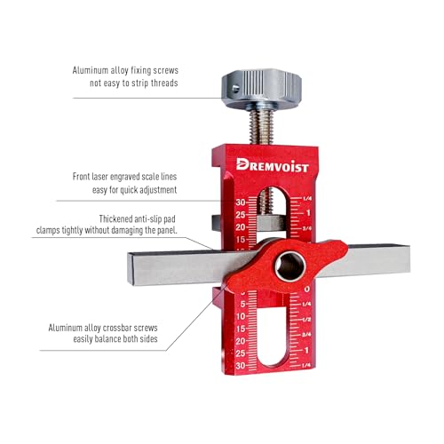 Cabinet Door Installation Jig 2-in-1, Mounting Tool with Adjustable Positioner,for Frameless Cabinets Only, Adjustable Aluminium Alloy Cabinet Hardware Jig,with 3 Drill Bits and Storage Bag