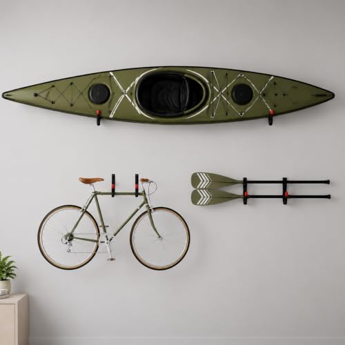 18-Piece Heavy Duty Garage Storage Hooks - 6x15” Jumbo Garage Hooks with EVA Padding (120 LB Capacity) + 6x3.5” Utility Hooks & 6 Storage Straps, Wall Rack for Kayak, Bike, Surfboard, Ski, Ladder