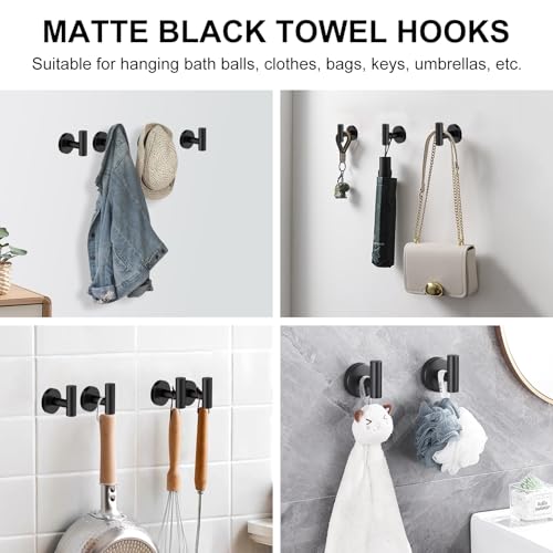 SetSail Towel Hooks for Bathrooms 4 Packs Screw-in Matte Black Bathroom Towel Hook Wall Mounted Stainless Steel Shower Towel Hooks for Coat Hanging, Drill Hole - color: Matte Black
