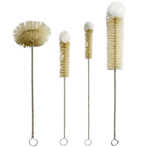 Bottle Brushes Thin Long Handle X 4, Natural Boar Bristle Set