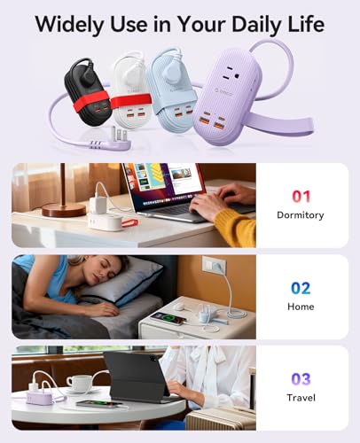ORICO 65W GaN Travel Power Strip, 7 in 1 Charging Station(3AC, 4 USB Ports) - color: Black