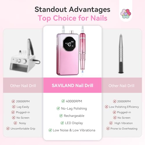 SAVILAND Fast Removal Nail Drill 40000RPM Electric Nail Machine for Acylic - color: Pink