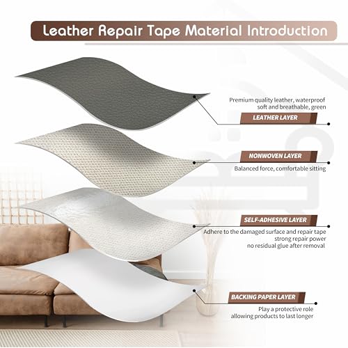 KING MOUNTAIN Leather Repair Patch,4 x 63 Inches self Adhesive Leather Repair Tape for Damaged Leather Furniture, Sofa Seating,Car Seats, Leather Goods（Gray） - color: Gray, size: 4" x 63"