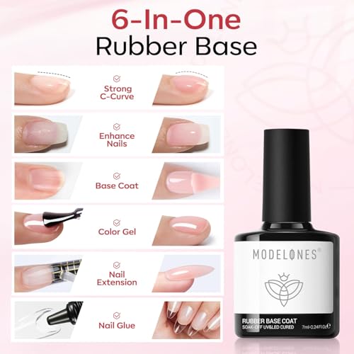 modelones Builder Rubber Gel Base Coat for Nails, Nude Pink Glitter Rubber Base Gel Nail Polish for Strengthen Apex Building Extension Protect Weak Nails Long Last U V Manicure Gift for Women - color: Rubber Base Coat Glitter Blush