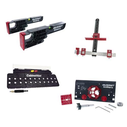 Milescraft 7300 Cabinet Kit – Cabinet Hardware Jig, Shelf Pin Jig, Hinge Jig and Drawer Slide Jig. Cabinet Handles, Drilling Jig, Euro Concealed Hinge Jig, Drawer Installation Jig – Ultimate Bundle