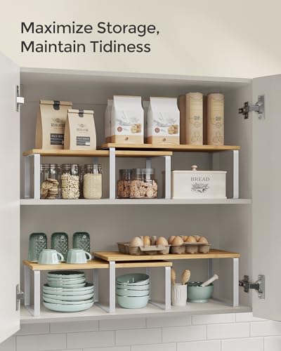 SONGMICS Cabinet Organizer Shelf, Set of 2 Spice Rack, Kitchen Storage - color: Cloud White + Natural Beige, size: 15.6"w
