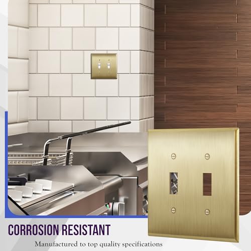 ENERLITES Toggle Light Switch Metal Wall Plate, 2-Gang, Brushed Brass - color: Gold, size: Standard Size