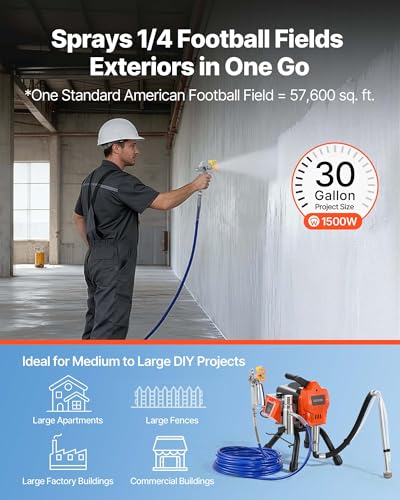 VEVOR Stand Airless Paint Sprayer, 1500W, 3300PSI High Pressure Airless Sprayer, Cleaning Brush, Hose, Extension Rod, Nozzles, Electric Spray Paint Machine for Large Apartments, Factory Buildings - size: 1500 W