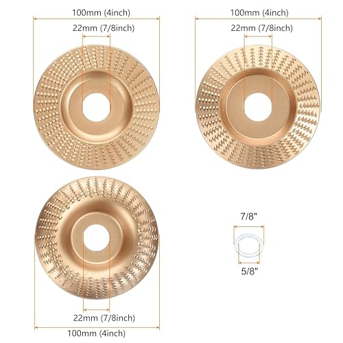 3 Piece Wood Carving Disc Set for 4 Inch Angle Grinder with 5/8" Arbor, Grinding Wheel Shaping Disc for Wood Cutting,Woodworking Attachment,Stump Grinding Tools for Cutting,Grinding,Carving - style: Style 1