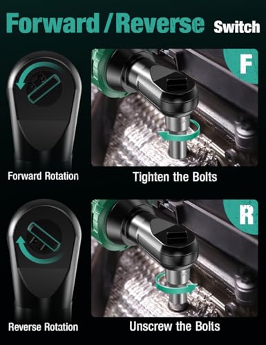 KIMO 20V Electric Ratchet Wrench 3/8, 89Ft-lbs 400RPM Cordless Ratchet Wrench Set w/Variable Speed, 2x2.0Ah Battery Power Ratchet Wrenches, 7Sockets, 3/8"to1/4" Adapter, 3"Extension Bar, Fast Charger - color: Green and Dark
