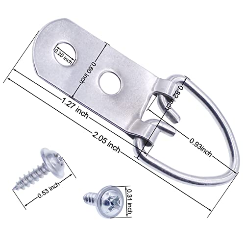 Heavy Duty D Ring Picture Hangers with Screws, 20 Pcs Large Wide D-Ring Picture Hanging Hardware, 2 Holes Picture Hooks for Paintings, Mirror, Clock, Decoration, Artwork Picture Frame - size: 20 Pcs Double Holes