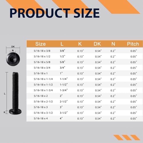(10 Pack) 5/16-18 x 3" Flat Head Hex Socket Cap Screws Bolts, Black Oxide 304 Stainless Steel 18-8, Hex Drive Countersunk Furniture Connector with Spanner, Fully Threaded - size: 5/16-18 x 3"